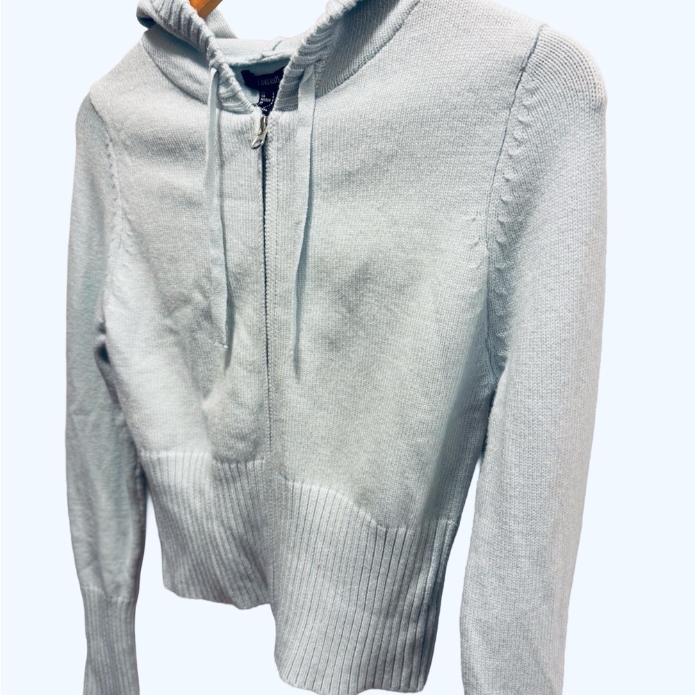 Forever 21 Pale Blue Half-Zip Hooded Sweater